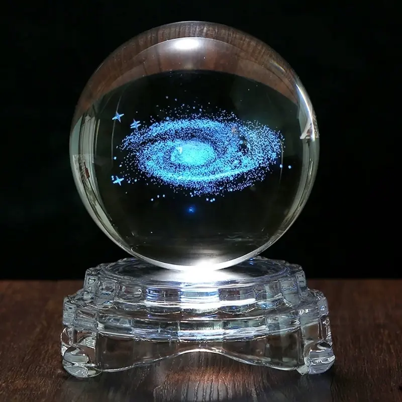 Bola mágica de grabado láser 3D, lámpara LED de regalo, ciervo, diente de león, planetas, Galaxia, cristal luminiscente, bola mágica