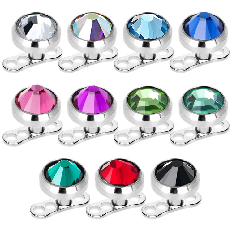 Piercing personalizado de diamante, popular, interno, rosqueado, colorido, personalizado, micro dermal, âncora, bola de joias, oem, joias de corpo, titânio