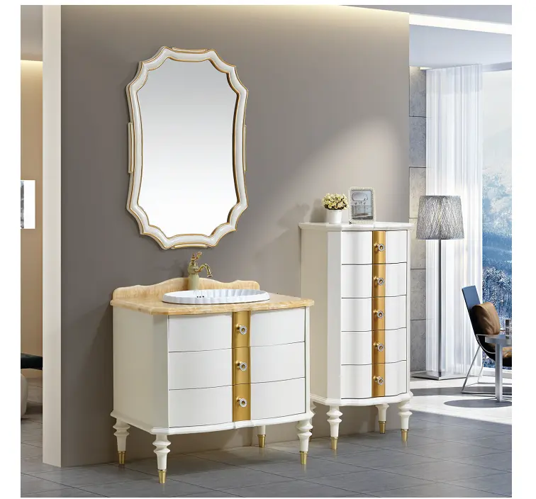 Banyo Vanity yeşim onyx mermer masa altın su geçirmez kontrplak banyo mobilyaları mermer tezgah