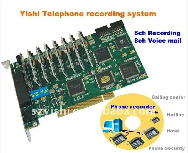 8CH analogico PSTN line di registrazione telefonica PCI o PCI-e Card con 7 linee di segreteria telefonica automatica/posta vocale