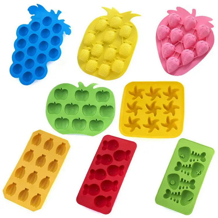 Bandeja de Gelo de Silicone Novo Tema Frutas Maçã de Estrela Banana Uva Forma Congelar Cubo de Gelo Mold Mould Ice Cream Maker