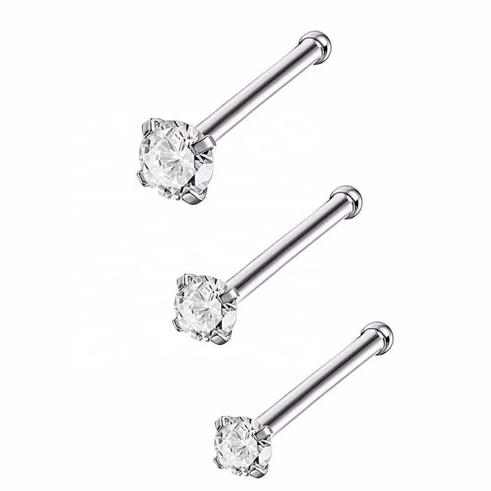 Moda acciaio chirurgico artiglio naso Stud Prong Cz Piercing gioielli anelli al naso argento Sterling Micro naso borchie