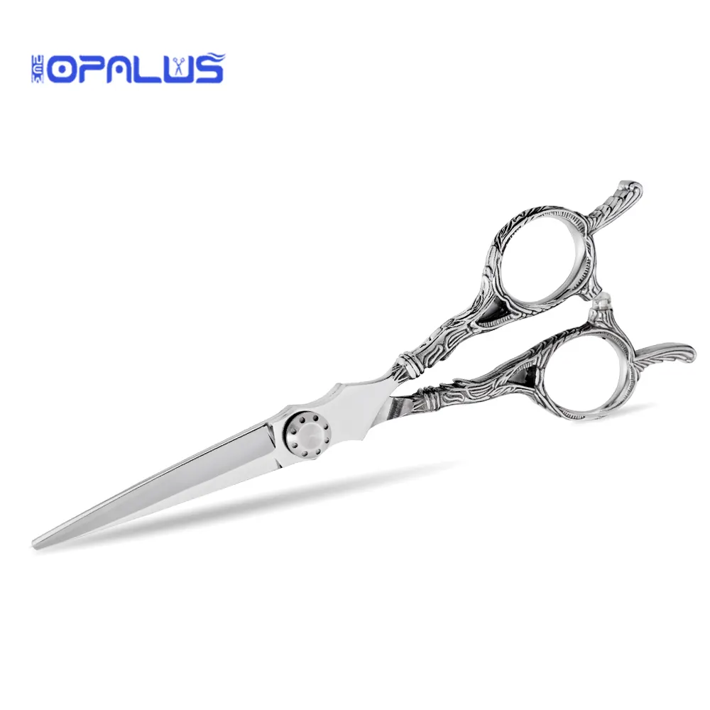 Professional unique design hair cutting scissors sword blades symmetrical carving handle japan steel hair scissors MS003