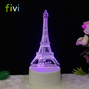 惊人的 3D 幻觉效果 <span class=keywords><strong>LED</strong></span> 夜灯塔 <span class=keywords><strong>LED</strong></span> 桌灯夜灯 7 色改变丙烯酸新闻灯儿童