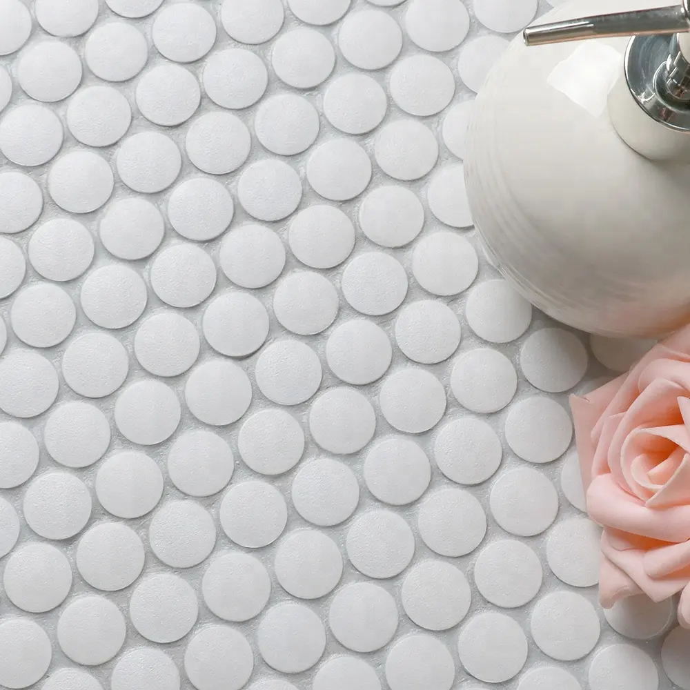 19mm cuerpo completo acabado mate blanco no slip de baño penny forma redonda de cerámica mosaico de azulejos de suelo