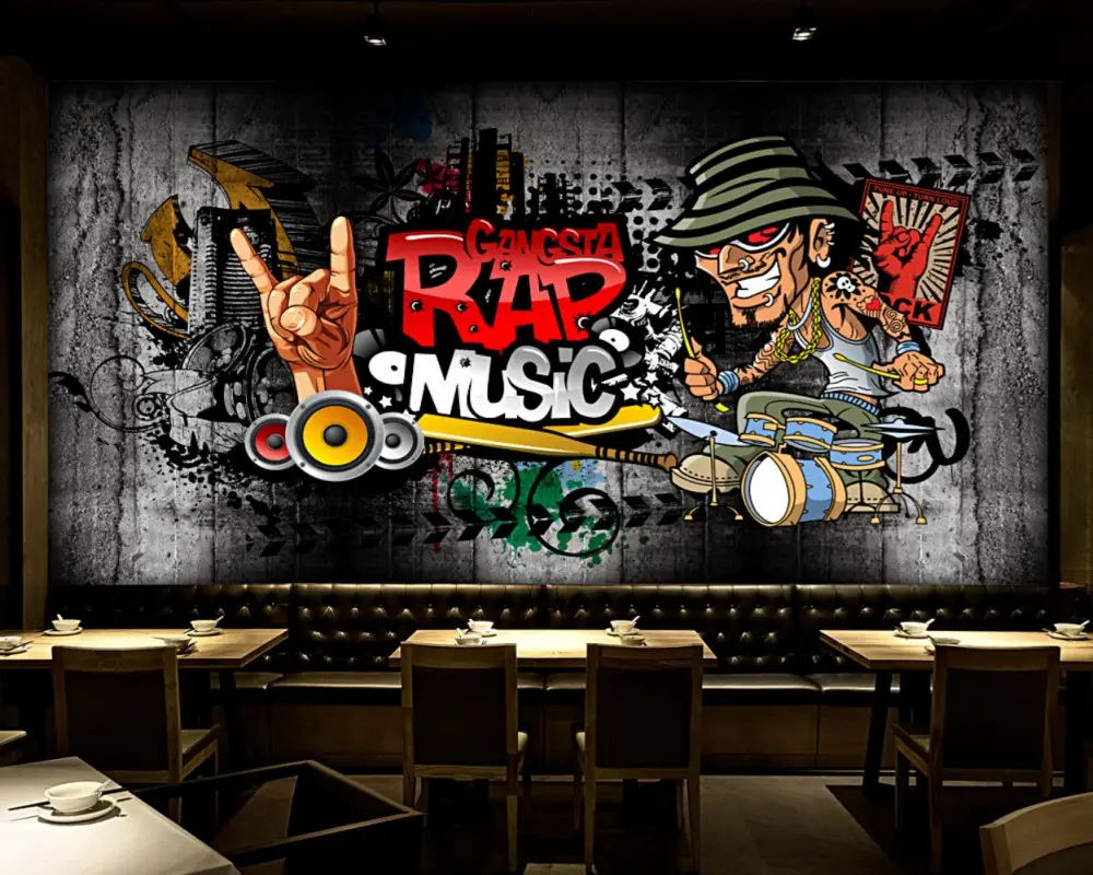 Papel de parede de contato contato papel de parede retro, hip hop rock bar mural papel de parede importador