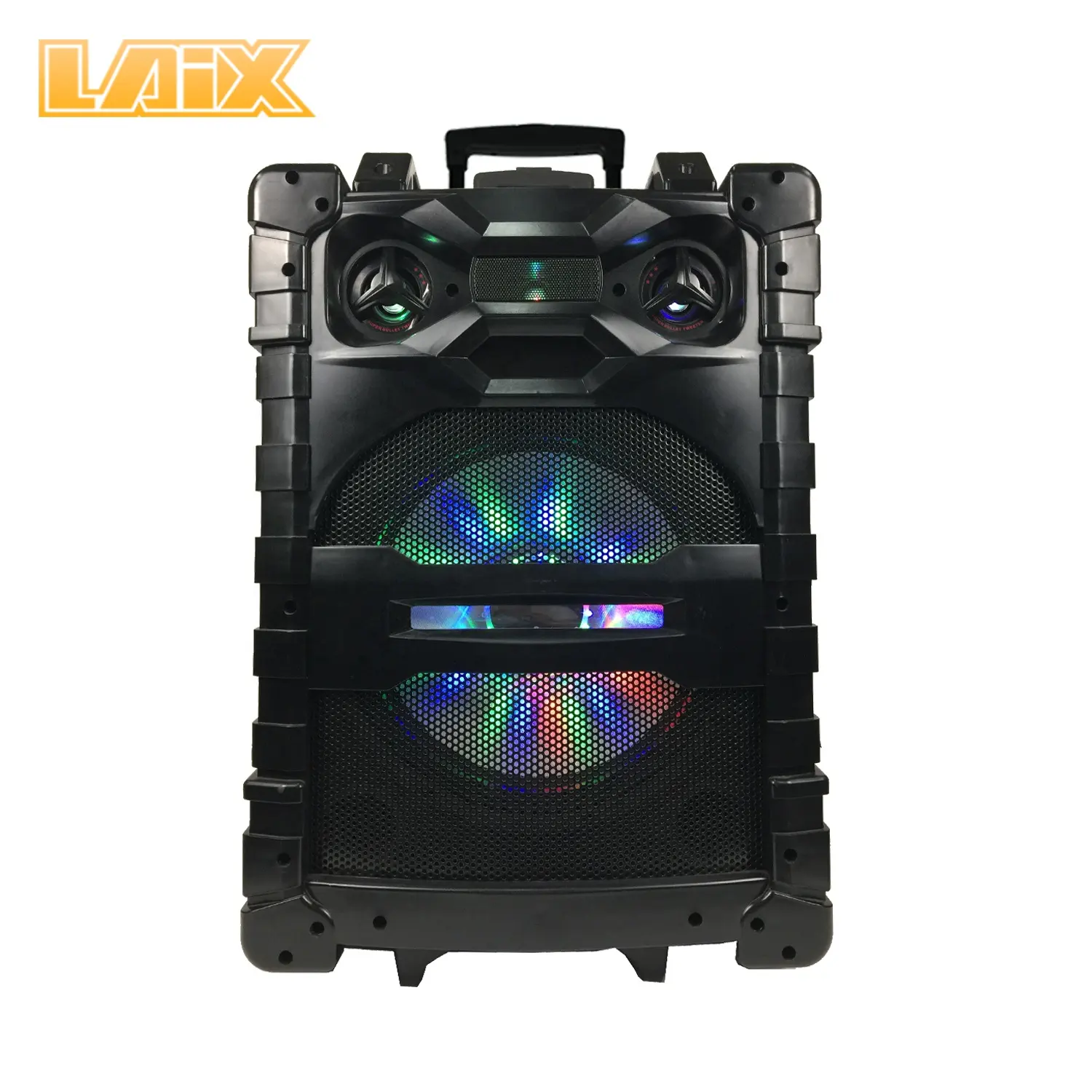 Laix SP-W10 Haut-Parleur Portable Promotion Écho Karaoké EQ DJ A MENÉ LA Lumière En Plastique Panneau 15 "avec Grande Puissance Basses Puissantes et Un Son Clair