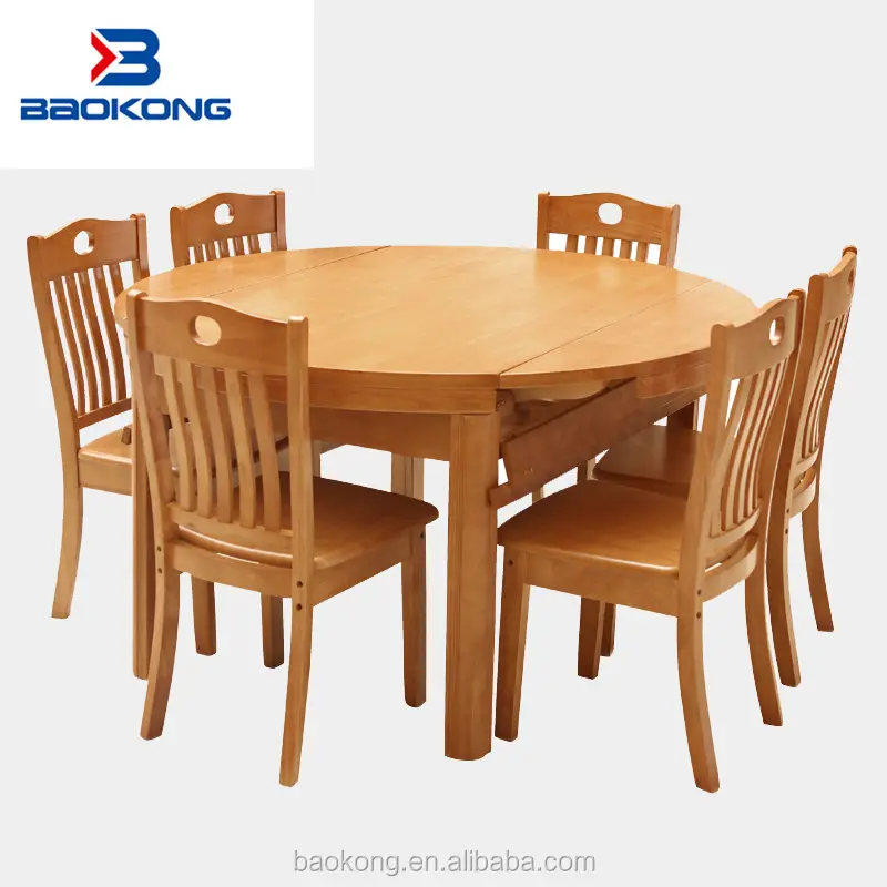 Mesa de comedor plegable redonda de madera maciza para el hogar, comedor