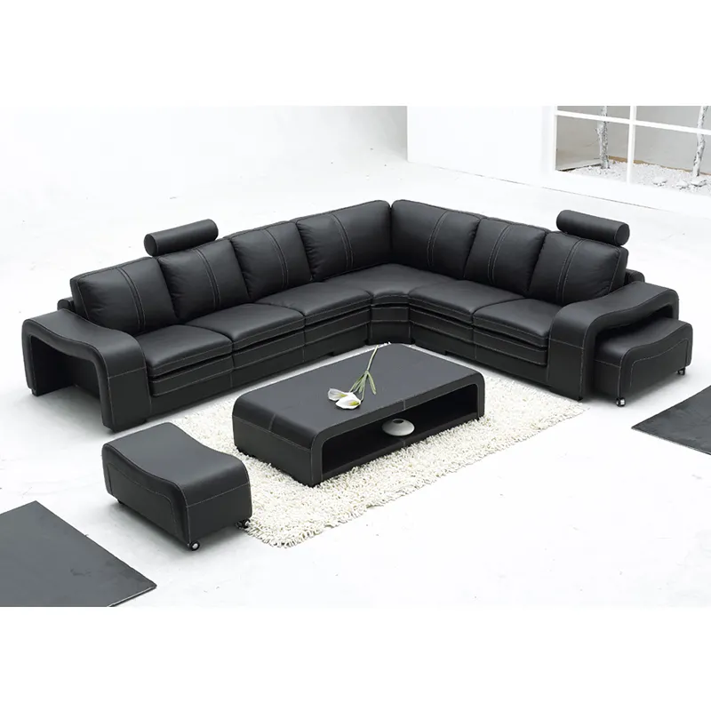 Semplice Design Living Room Furniture Nero Sezionale Divani Angolari In Pelle Con Tavolino