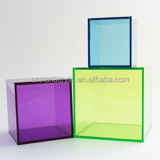 Boîte de rangement décorative carrée transparente en acrylique coloré