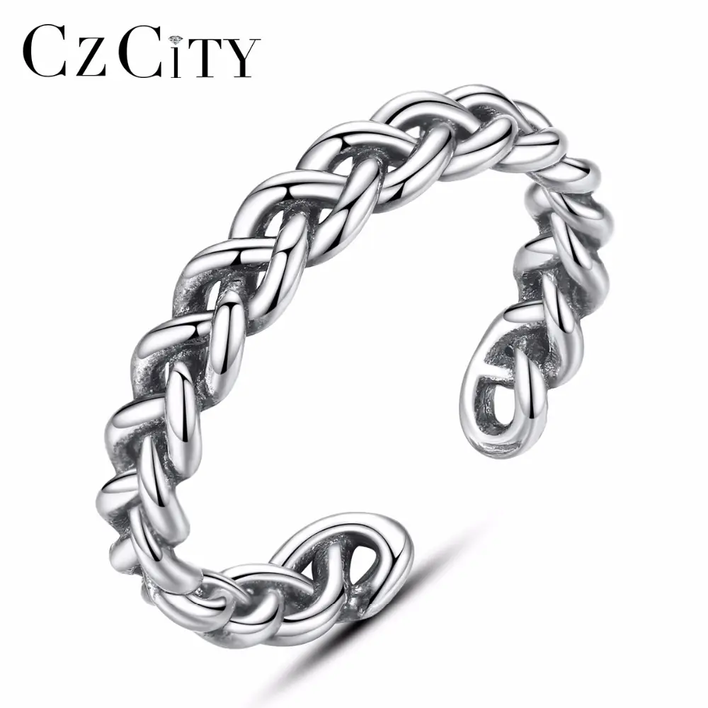 CZCITY anello a catena impilabile regolabile uomo Punk argento Hip Hop 925 Sterling Style Boy Ring