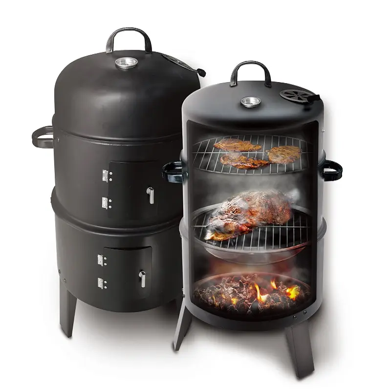 Flammensicherheit 3 in 1 vertikaler Raucher Barbecue-Fass Holzkohle Barbecue-Grill rauchfreier Barbecue
