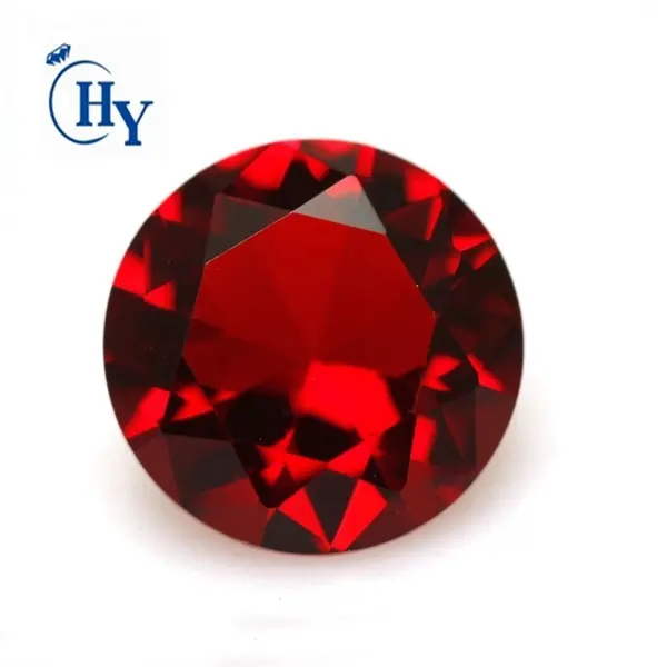 Venta al por mayor grande 12mm diamante facetado corte redondo rojo gemas de vidrio de