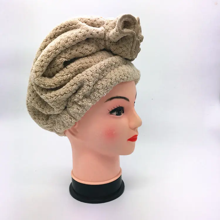 Asciugamano turbante avvolgente per capelli elettrico su misura asciugamano per capelli con cappuccio asciutto in poliestere 100%