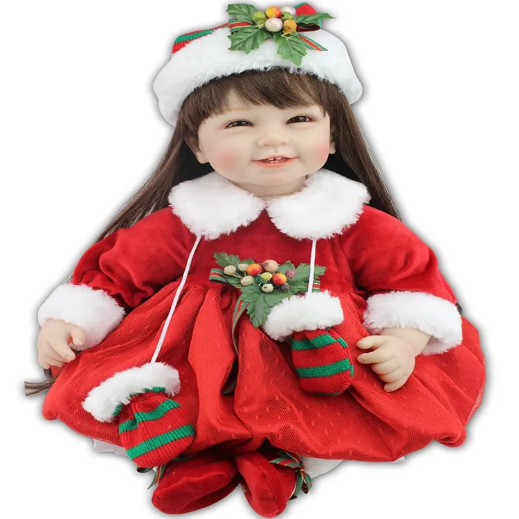 NPK ตุ๊กตาเด็กหัดเดินเหมือนจริงพร้อมหมวกคริสต์มาสและกระโปรงสีแดง,ตุ๊กตาแฟชั่นสำหรับเด็กผู้หญิงของขวัญดีไซน์ใหม่ปี2017