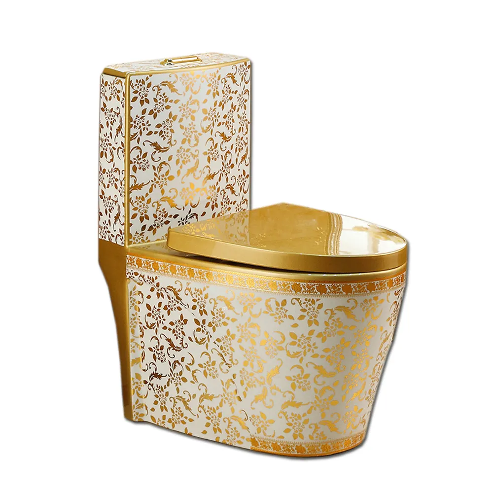 Inodoro de cerámica dorado galvanizado, modelo de baño de una pieza