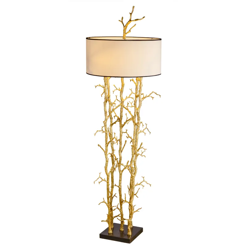 Cobre dourado Brasstree Ramos Pé Luz Abajur Moderno Luxo Lâmpada De Assoalho com Tecido para o Hotel/casa LED Decorativo E14