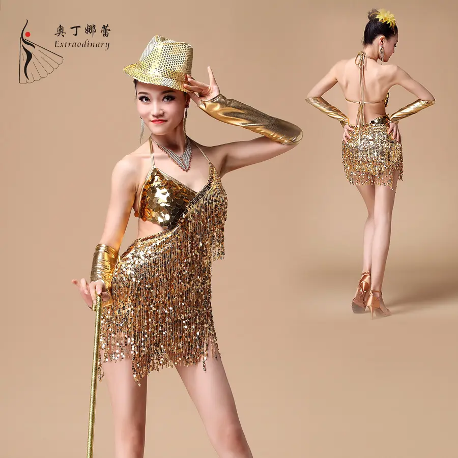 New arrival cheap ballroom costume sequin tassel latin jazz dance dress for competition