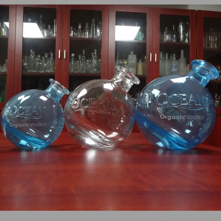 Bouteille de vodka en verre bleu, 750ml, 375ml, 1000ml, différentes tailles, pour Vodka organique d'océan, offre spéciale