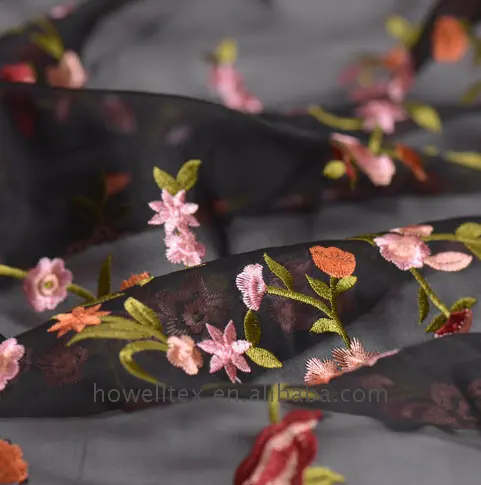 En STOCK Habotai HZZ de Organza de bordado floral tela de organza de seda Venta caliente