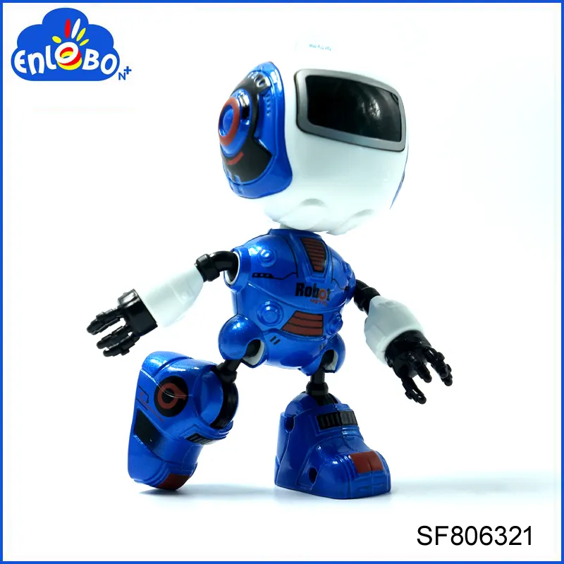 Novo mini robô de metal operado inteligente, brinquedo de modelo com luz