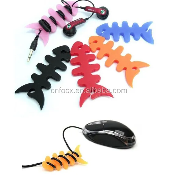 Fish Bone Silicone Earbud Cable Winder / Earphone Cord winder / Cable Wire Organizer