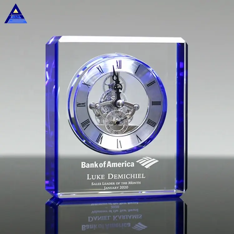 Reloj de mesa de cristal grabado con láser, innovador, personalizado, nuevo diseño, 2021