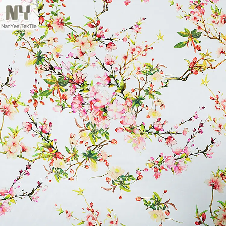 Nanyee textil Shaoxing estirable poliéster melocotón flor tela de la impresión