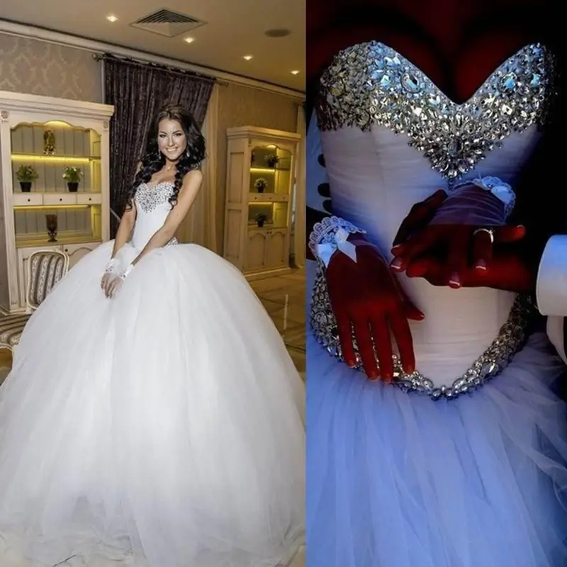 FA94 2023 Luxury Crystal Tulle Ball Gown abiti da sposa strass scintillanti pieghettati Princess Vestido De Noiva