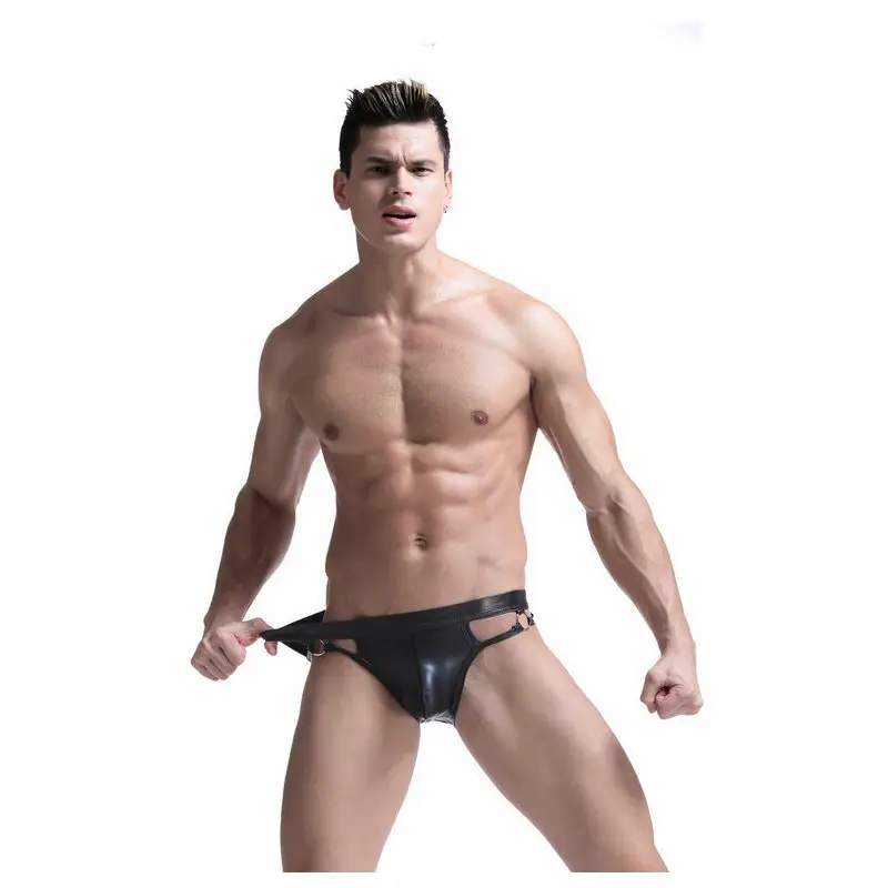 Tanga sexy de cuero PU para hombre Gay, ropa interior