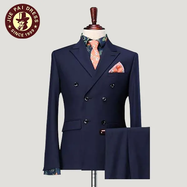 Venta al por mayor traje azul oscuro guapo para hombre, trajes de negocios para hombre