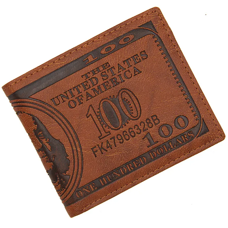 Mini spor özel logo 100 dolarlık banknot pvc para batik deri erkek cüzdan