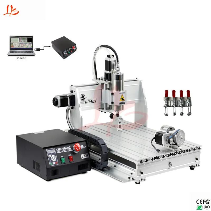 Enrutador CNC 6040Z-S80 Máquina de perforación y fresado de grabado de 4 ejes 600X400mm con puerto LPT de husillo VFD de 1.5KW