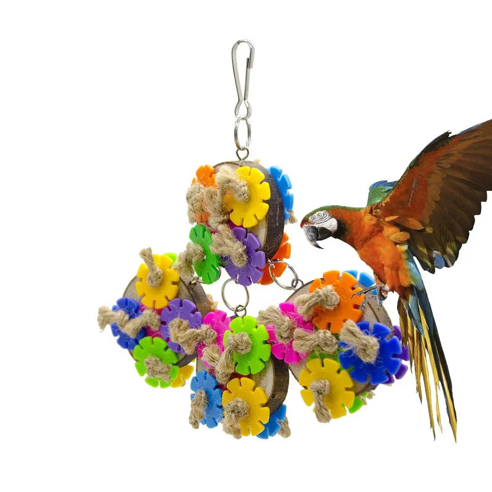 Mainan Burung Bayan Kayu Menggerogoti Mainan Burung Mainan Penggiling Empat Kue Tahan Gigitan