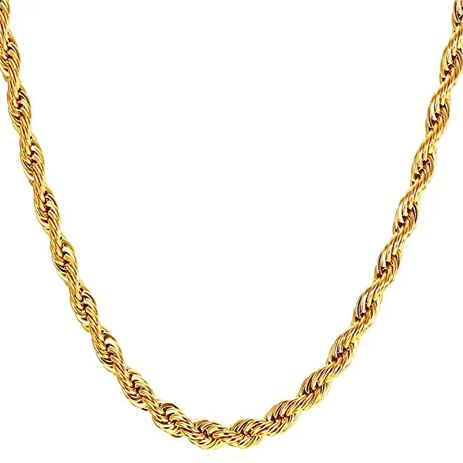 Collar de cadena de oro chapado en oro de 18K para hombre, cadena de cuerda trenzada, 18 "-30"