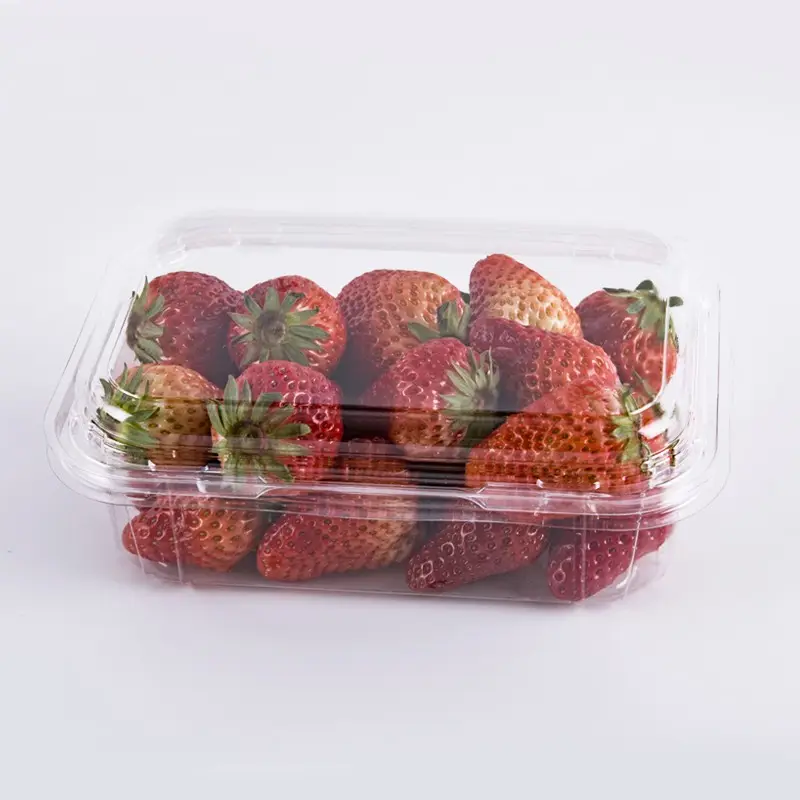 Cajas de fresas transparentes desechables de plástico PET para supermercado para embalaje de alimentos para uso en ensaladas y blísteres