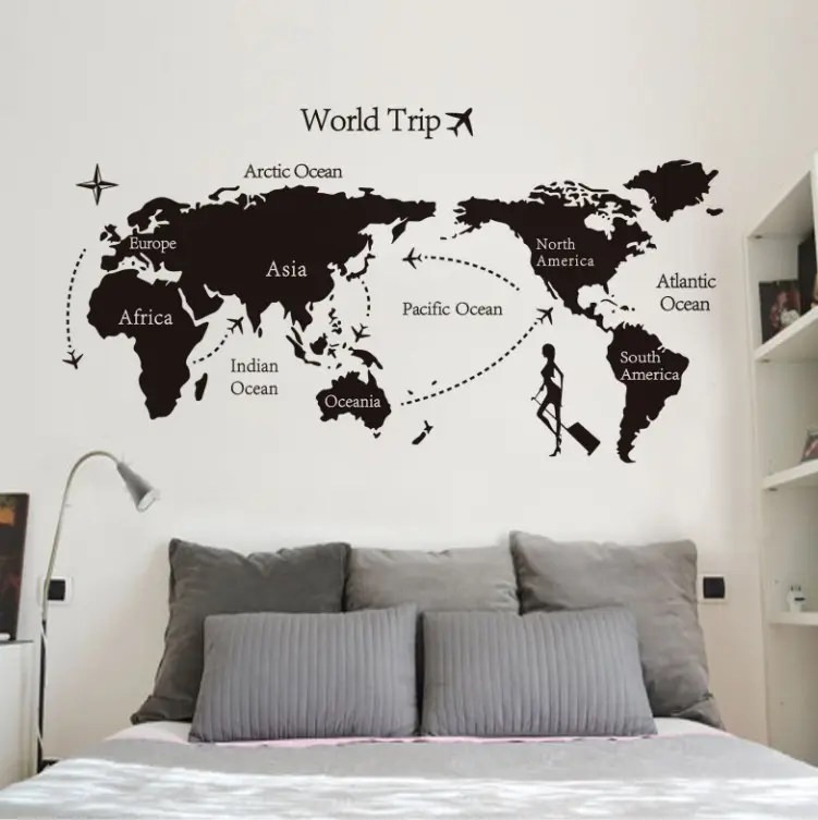 Amovible Home décor bricolage samolepky monde voyage carte plinthe pvc mon monde autocollant mural