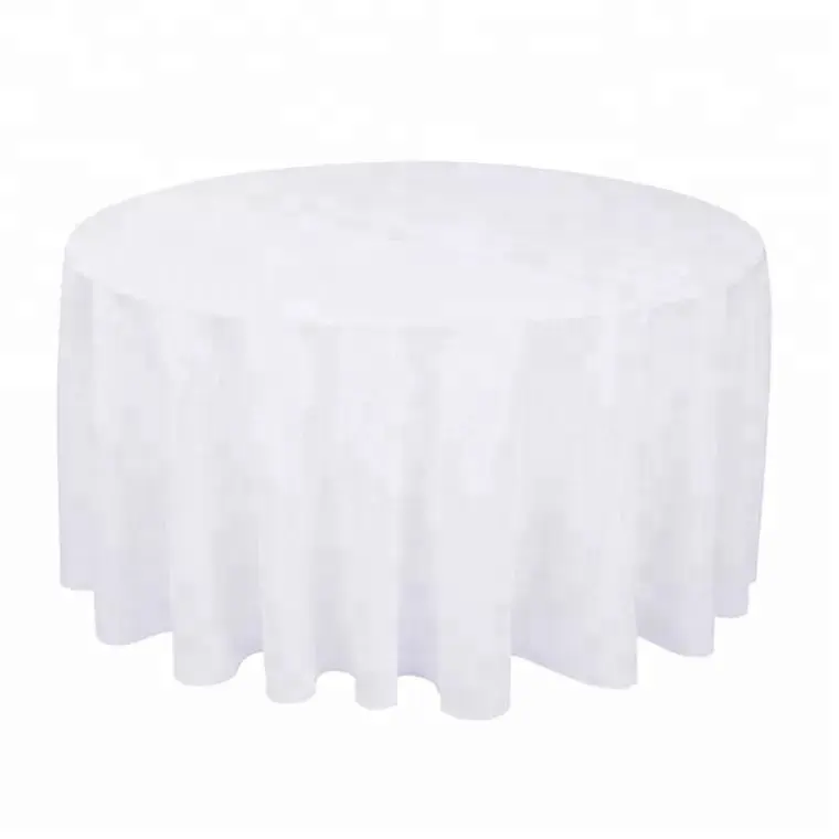 Hotel Table Linen 100% Polyester Solid Color White Round Tablecloth