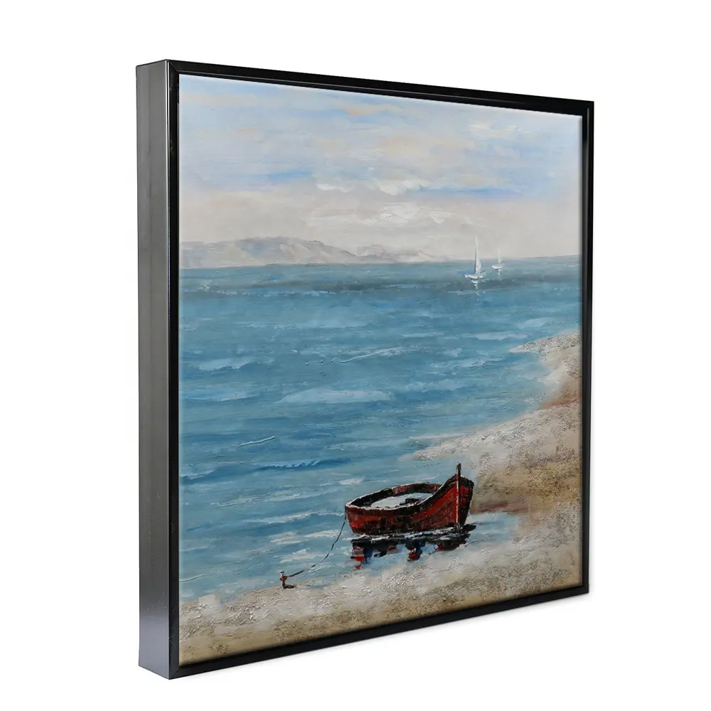 Pintura al óleo con vista al mar abstracta hecha a mano decoración moderna para el hogar