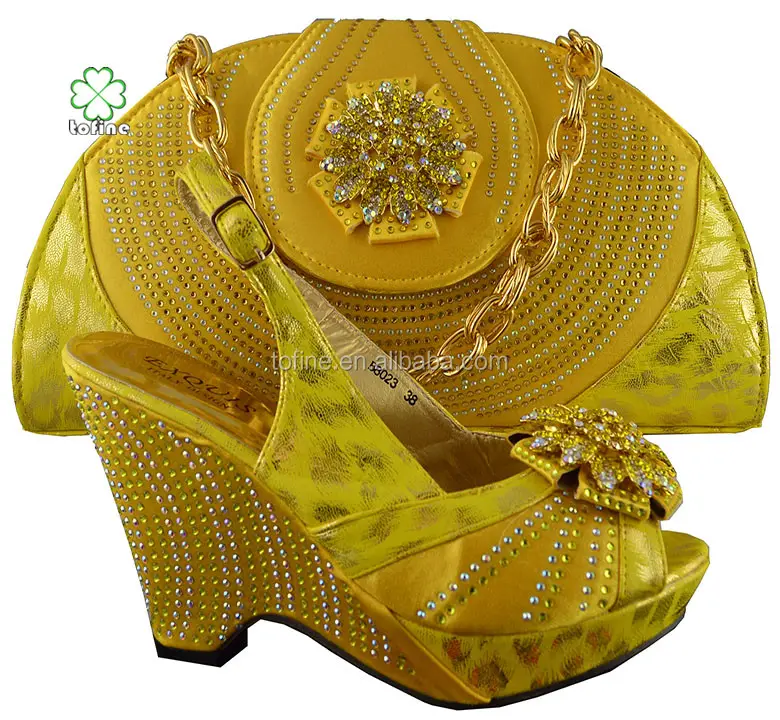high quality fashion wholesale latest yellow matching shoes and bags