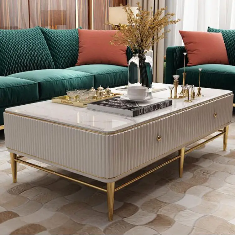2021 nuevo mármol piano pintura pata de acero inoxidable mesa de café con dos colores