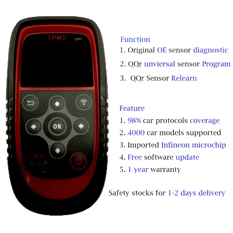 TPMS mindestens 98% Abdeckung globale Automodelle Kostenloses Update Online Lifetime leistungs starkes TPMS-Programmier diagnose tool Q01-Tool