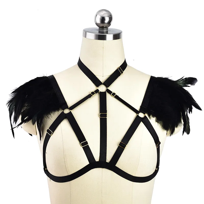 Arnés de plumas de decoración exótica para mujer, lencería para fiesta, Rave, vestidos sexys para baile de salón, disfraces de escenario, trajes de Stripper