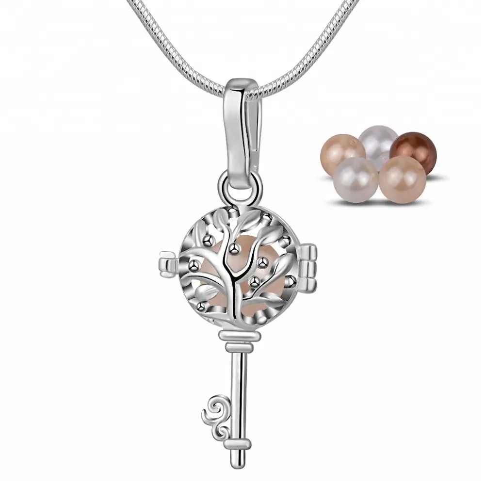 Fábrica de moda de plata 925 8MM árbol clave jaula perla colgantes regalo para el amante