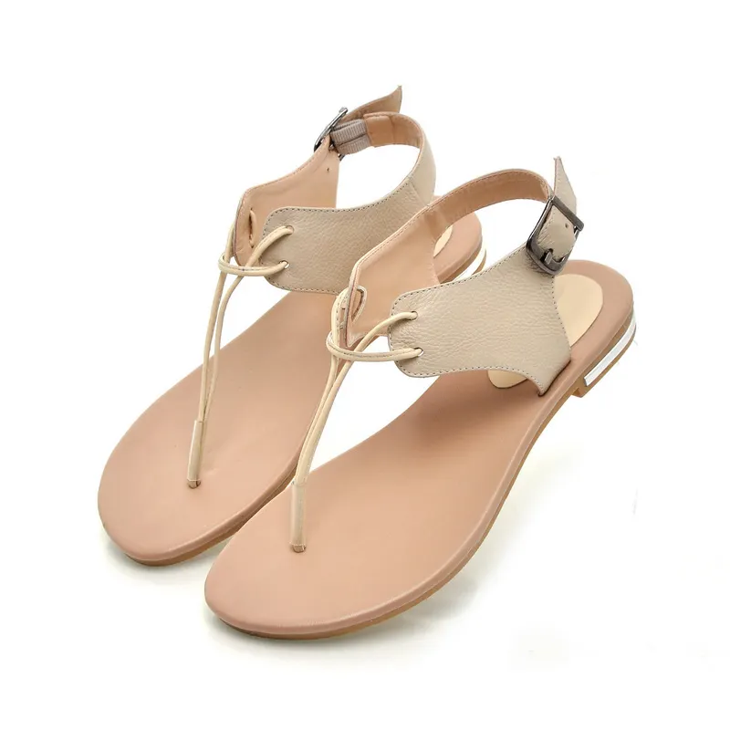 Verão vaca couro tanga simples e bonita sandálias femininas para senhoras sapatos baixos