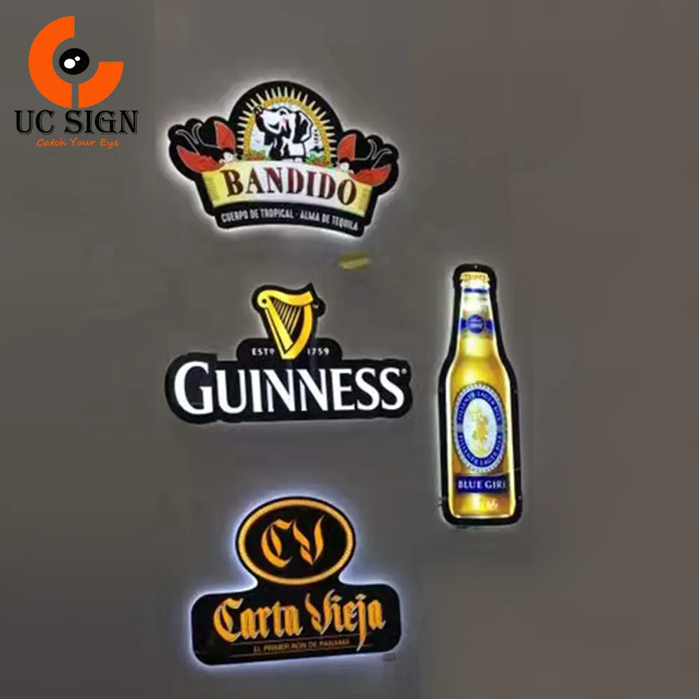 Feita sob encomenda de acrílico ultra fina forma de chique luz para cima sinais magro led propaganda luz caixas para bebidas logotipo garrafa de cerveja