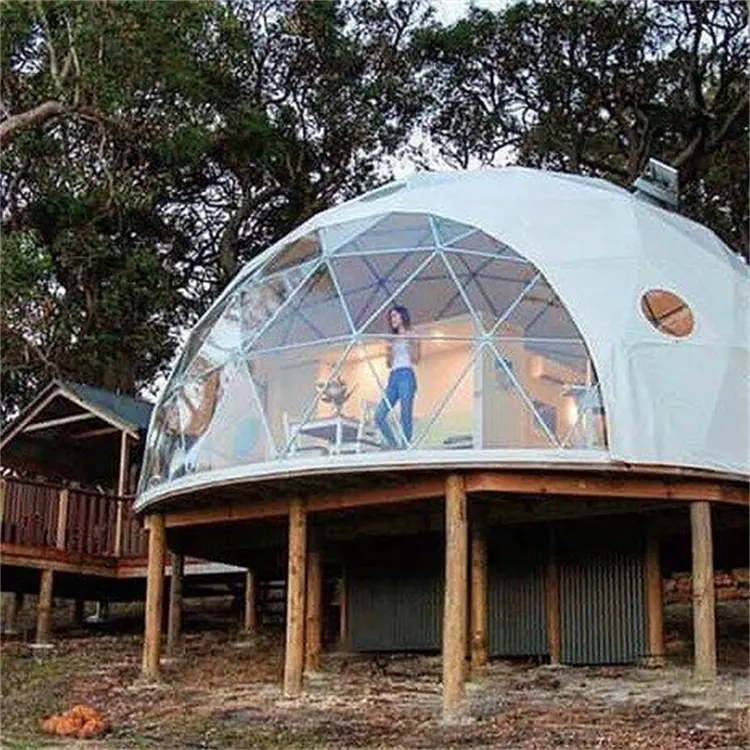 Tente de salon commercial 8m de diamètre igloo dôme géodésique structure en acier tente de camping hôtel luxe dôme maison glamping tente dôme ronde