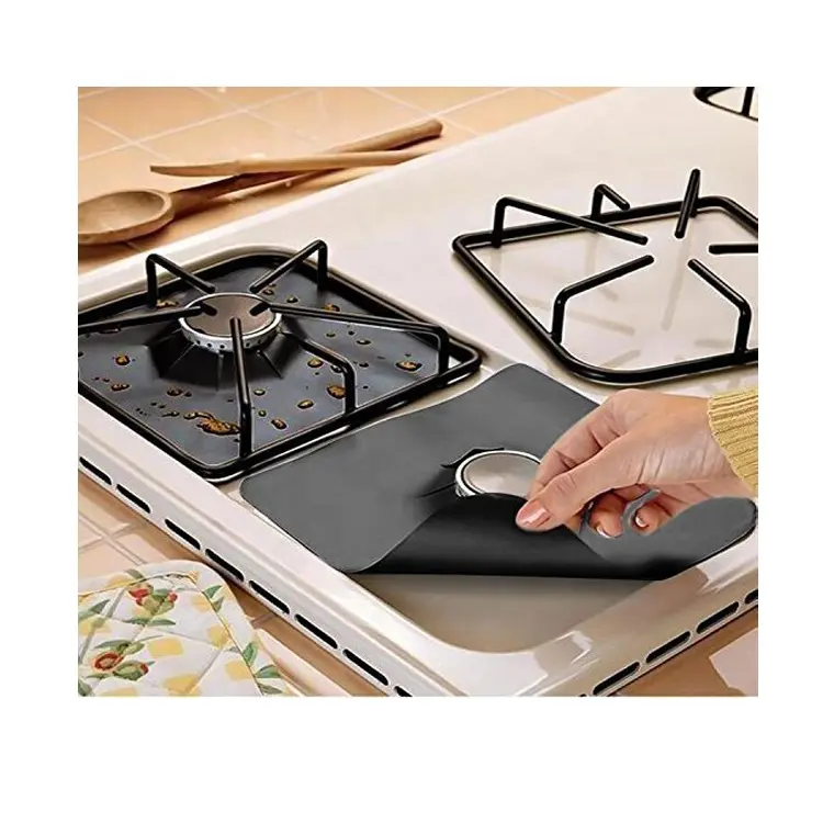 Noir Cuisinière Brûleur Tapis Protecteur PTFE Cuisinière À Gaz Protéger Revêtements 27*27cm