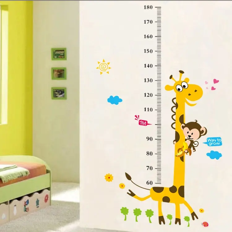 Adesivo de parede barato altura animal papel de parede para crianças