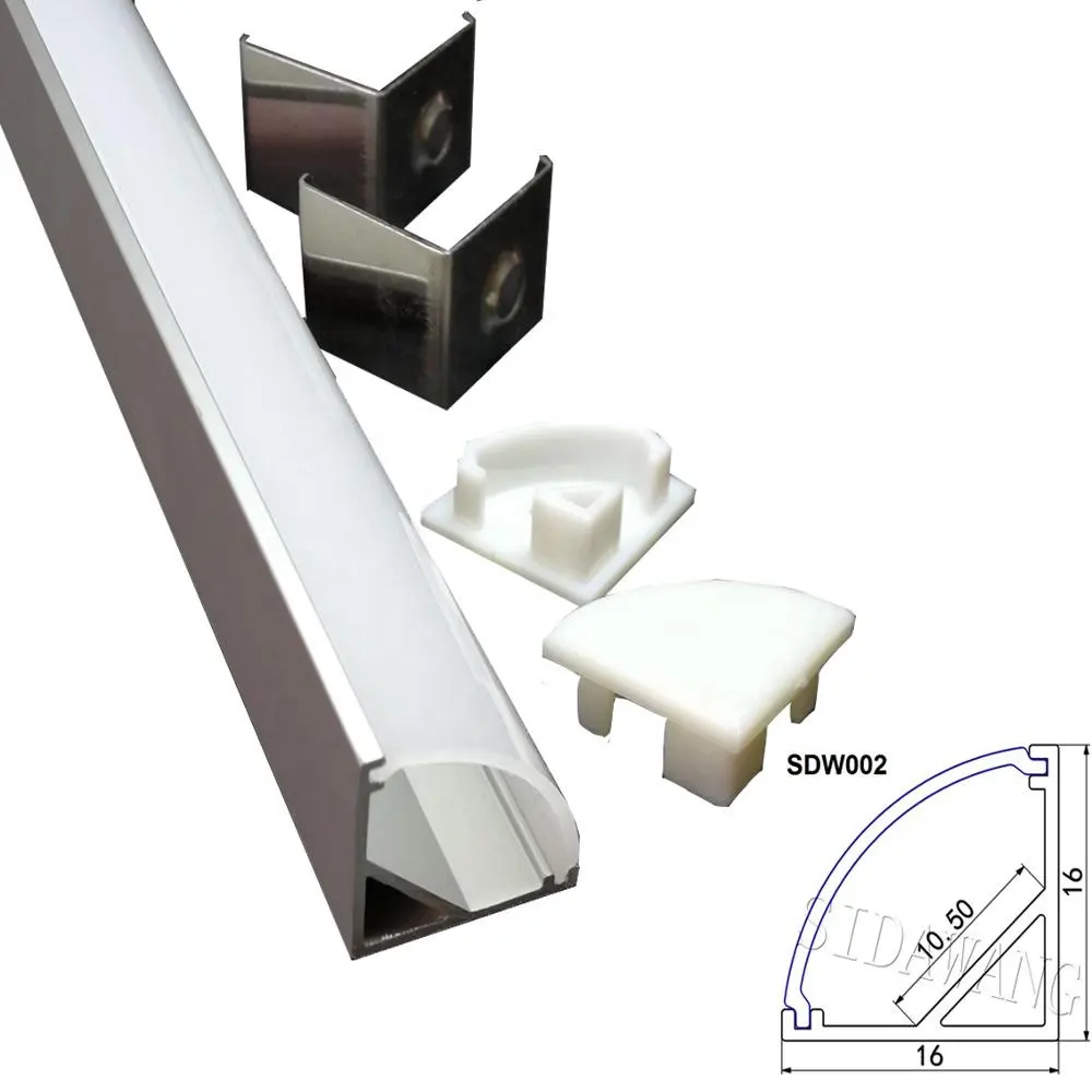 SDW002 profil de canaux LED en aluminium en forme de V système de canaux de bande de LED d'angle à 90 degrés avec couvercle en PC, clips de montage